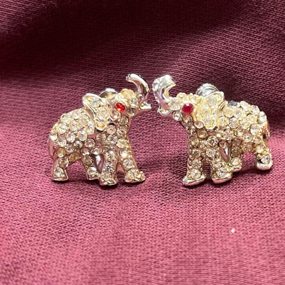 Screw back Sparkling Elephant Earrings